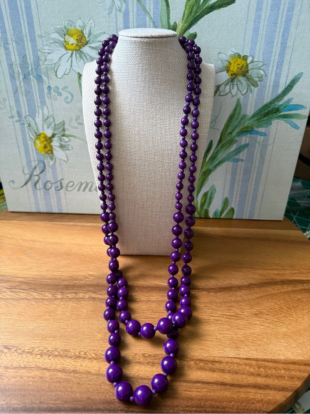 Long double strand vintage purple women’s beaded necklace